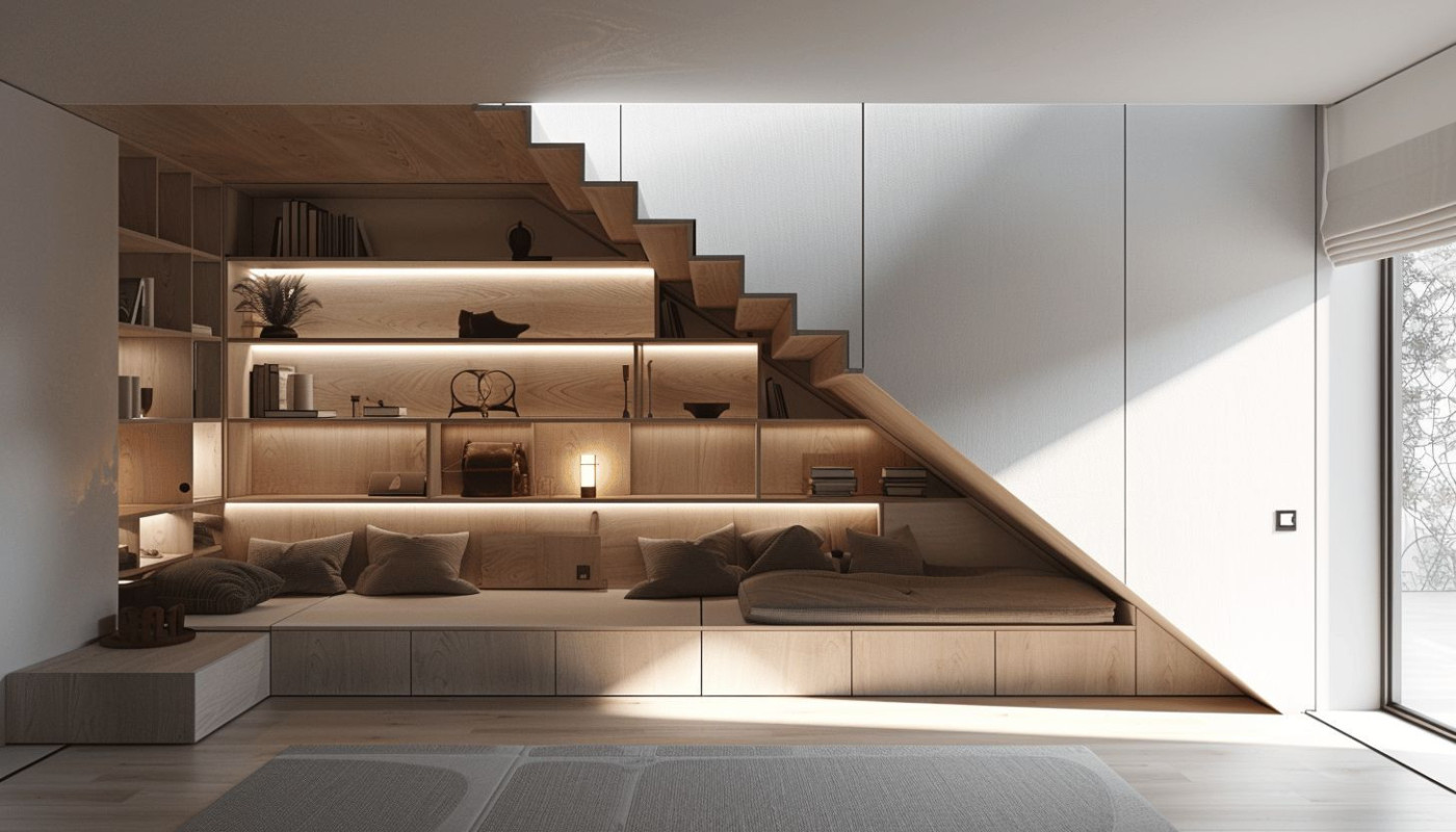 Optimisation de l'espace sous escalier créativité et rangements cachés pour un intérieur épuré